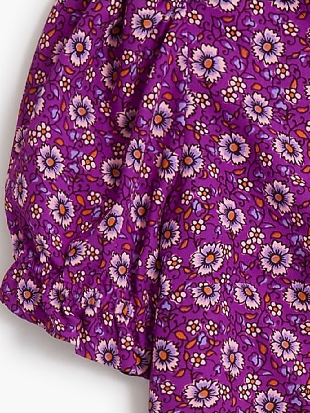 J. Crew Bright Purple Daisy-Print Puff-Sleeve Blouse - Picture 4 of 7